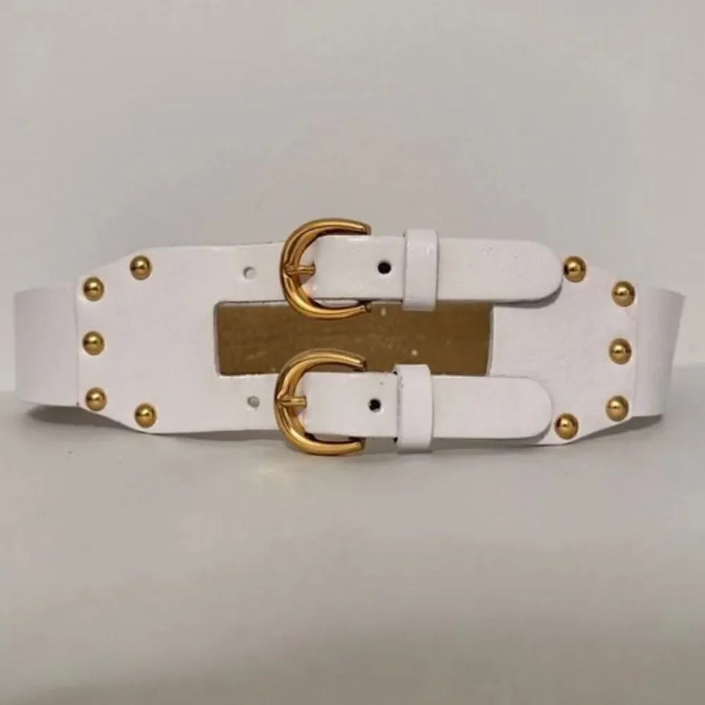 Via Spiga White and Gold Leather Belt with Studs - Size S